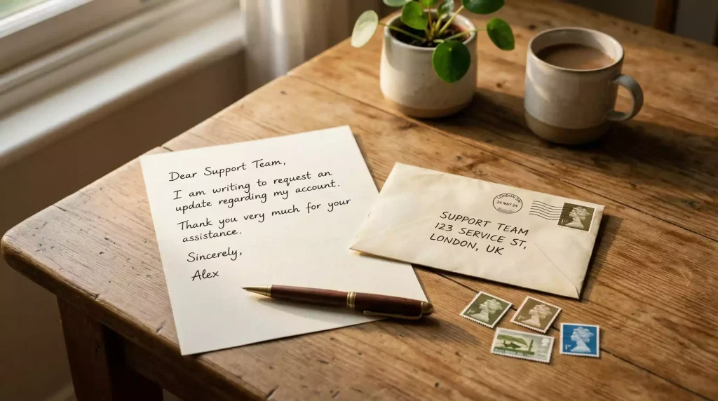 Handwritten mail-in request letter for free sweeps coins