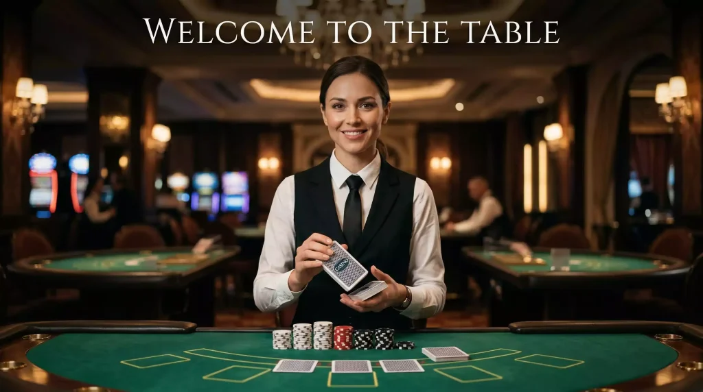 Live dealer blackjack table with professional croupier