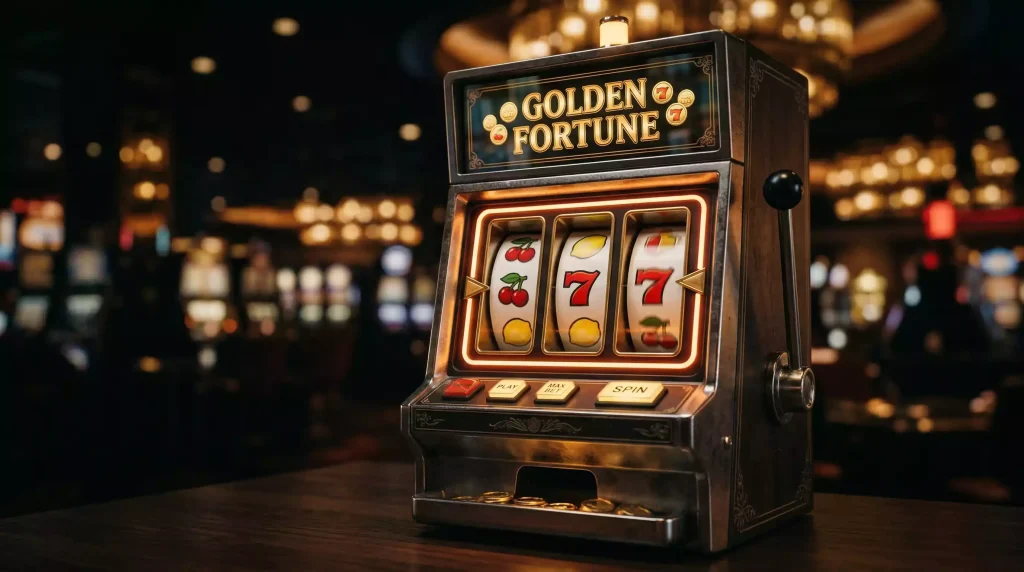 Colorful slot machine reels spinning at sweepstakes casino